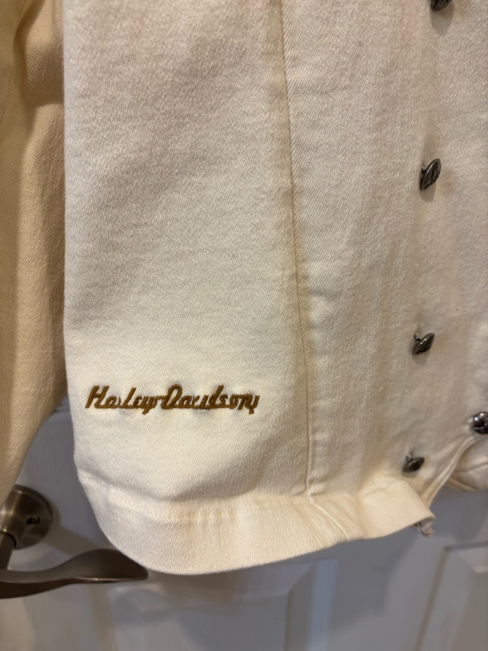 Harley-Davidson Cream Double-Breasted Pea Coat Denim/ Jean Jacket - Picture 3 of 5